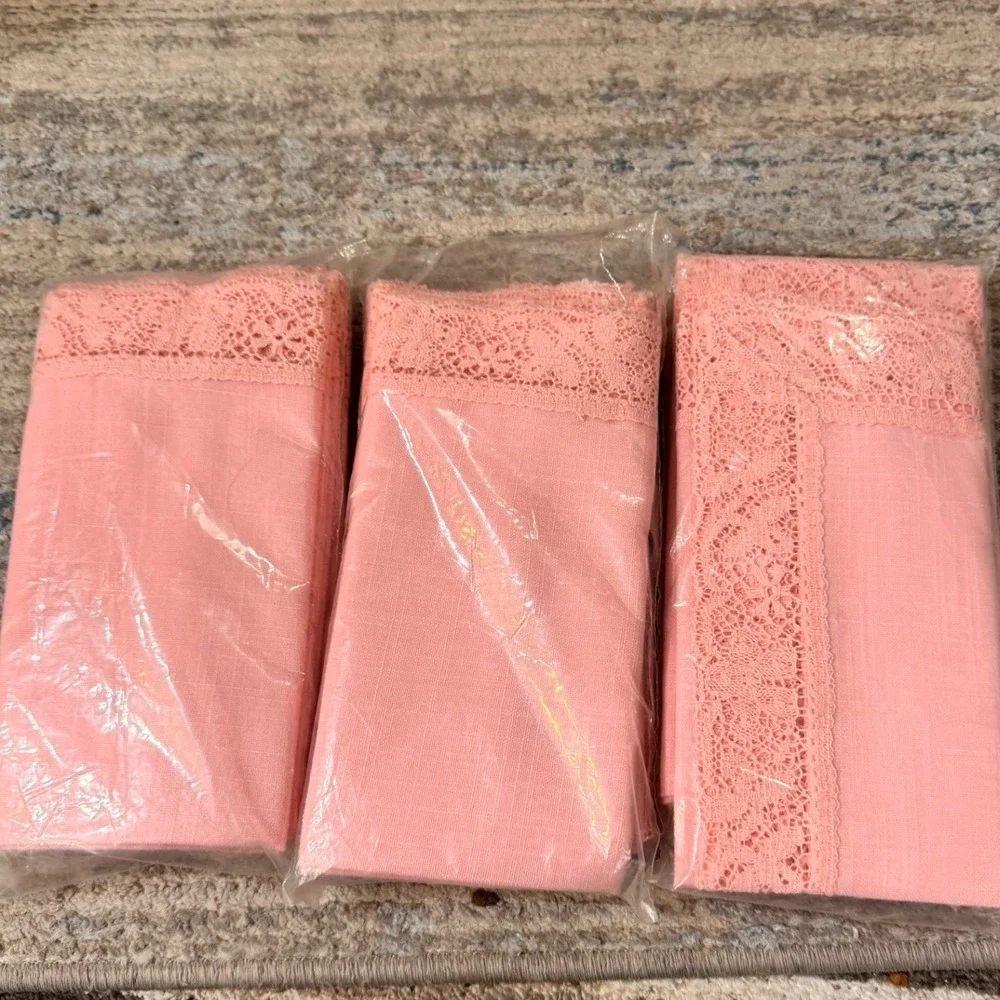 New Vintage Sears Perma-Prest Pink Lace Trim Napkins Set of 4 Bundle‎ 3Pack